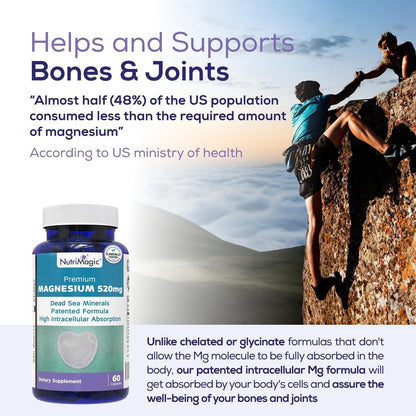 NutriMagic Premium Magnesium  60 Capsules, 520mg - EXP 4/26, Free Ship!
