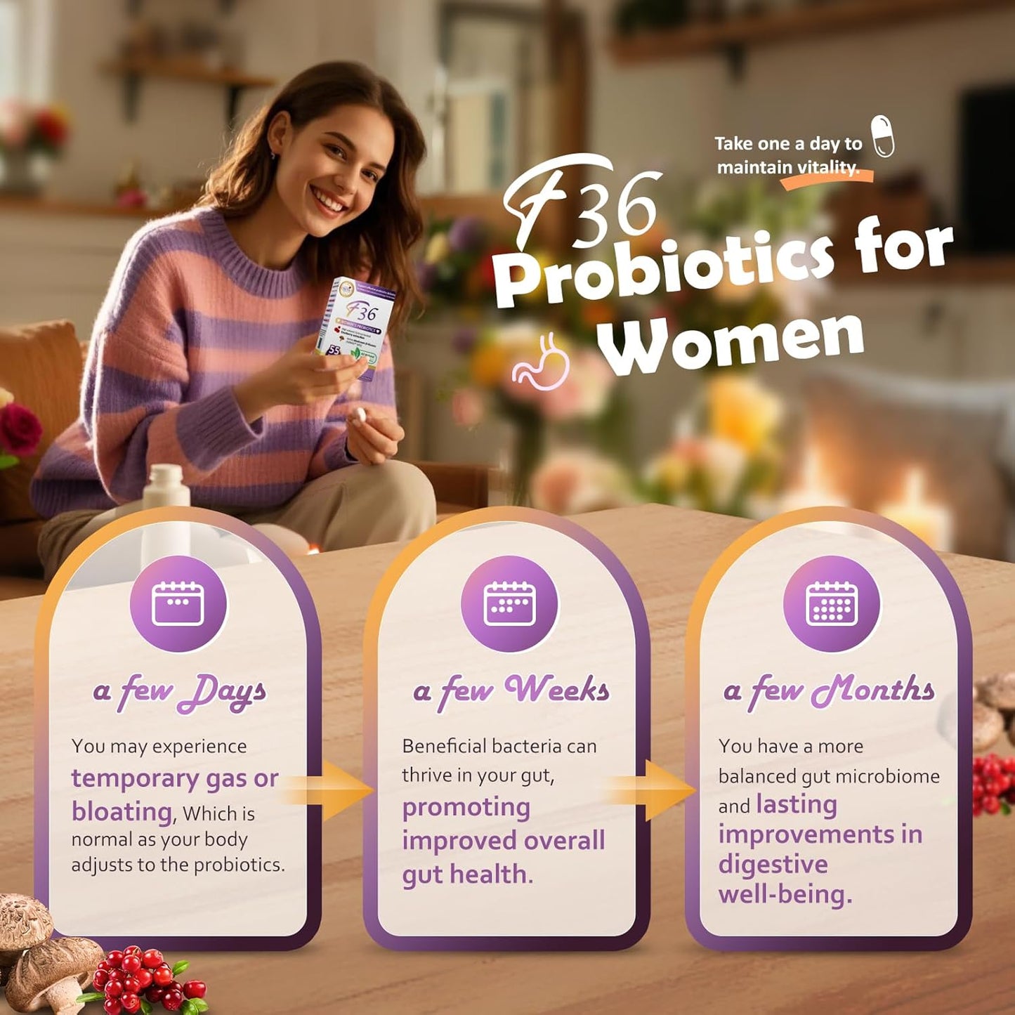 F36 Probiotics for Women, 55 Billion CFU, Mushroom Cranberry, 30 Caps, Exp. 9/26