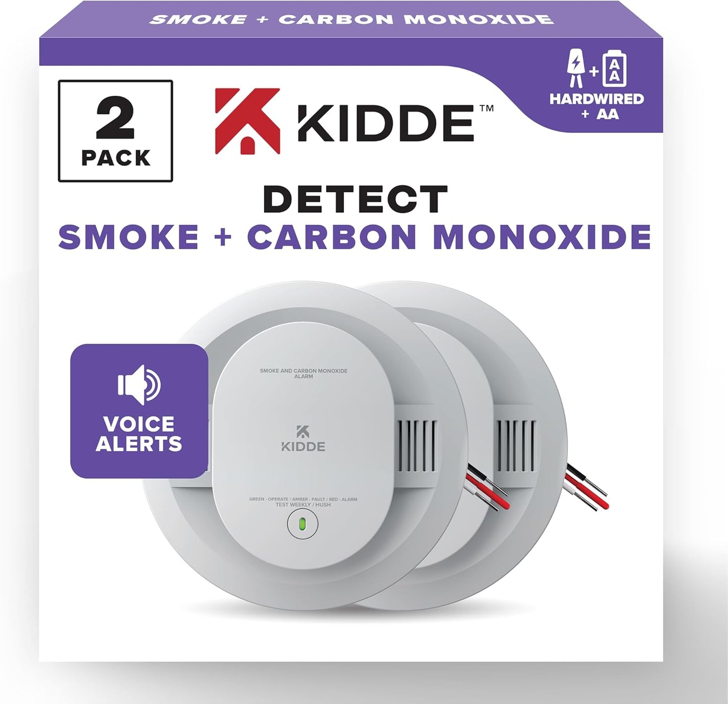 Kidde 30CUAR-V (2 Pack) Smoke & Carbon Monoxide Detector w/ Voice, Alerts, New!