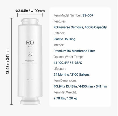 400 GPD Reverse Osmosis System Filter Replacement, SS-001 Sink Water Filter, New