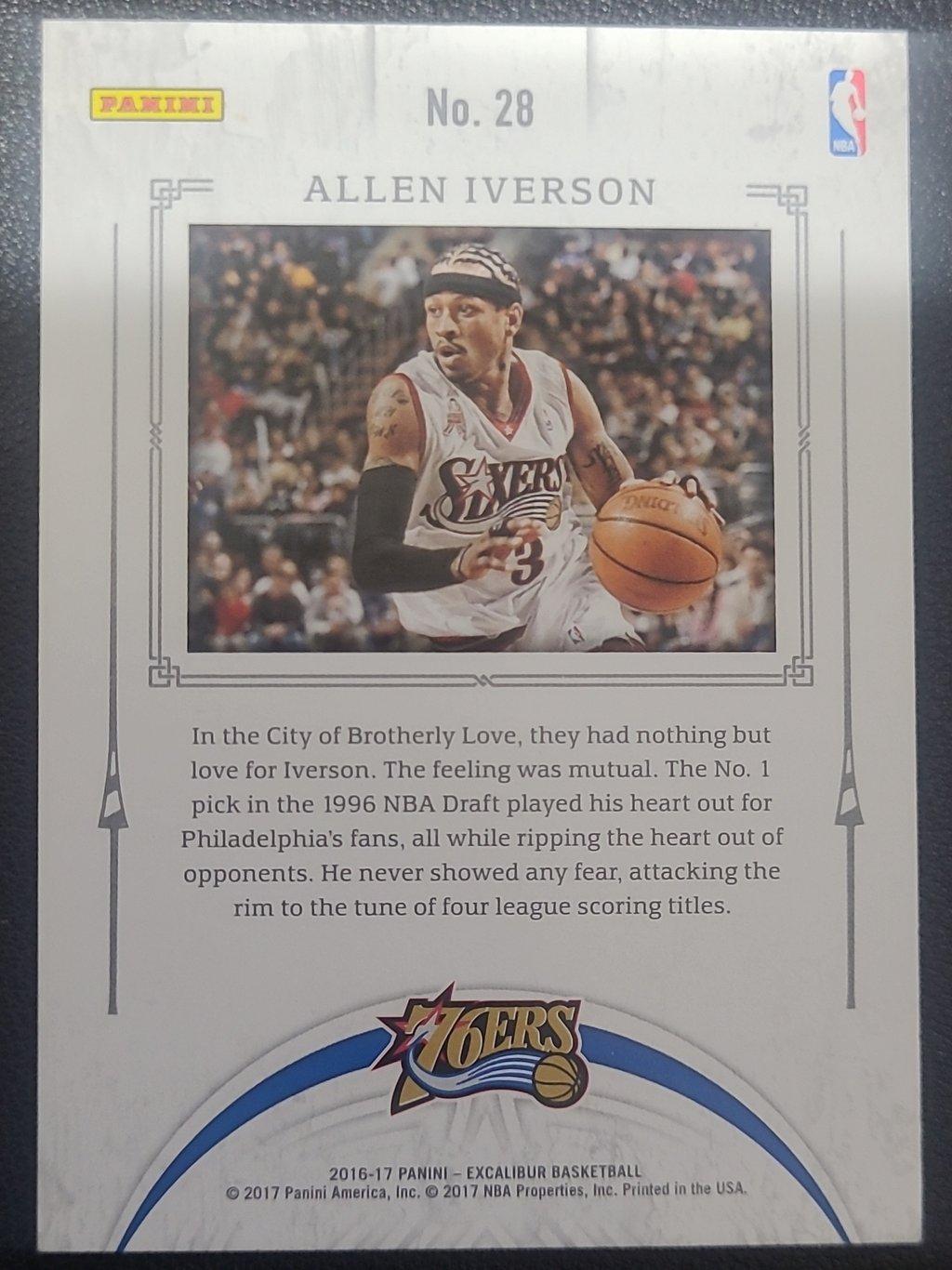 Allen Iverson - Sixers Jersey #3 - Jousting, Card #28 - 2016-17 Panini Excalibur