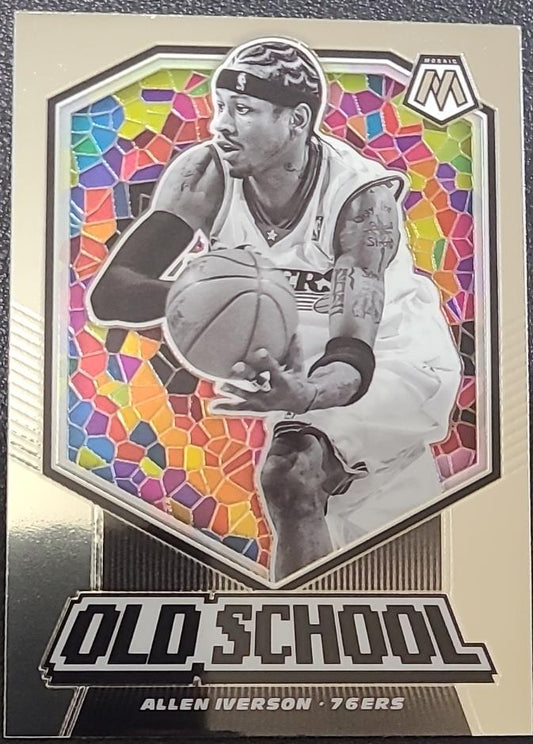 Allen Iverson, Sixers Jersey #3, Old School, Card #14, 2019-20 Panini Mosaic