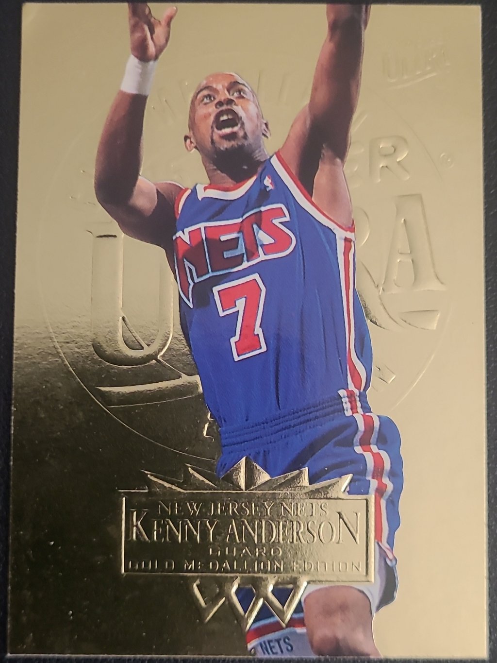 Kenny Anderson, New Jersey Nets- Jersey #7, Card #111, 1995 Fleer Gold Medal.