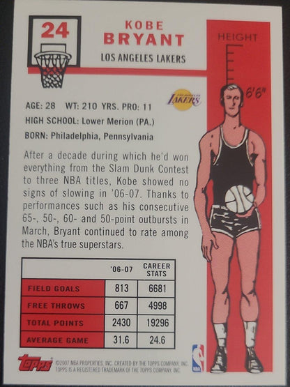 Kobe Bryant, Los Angeles Lakers, Jersey #24, Card #24, 2007 Topps 50th Anniver.