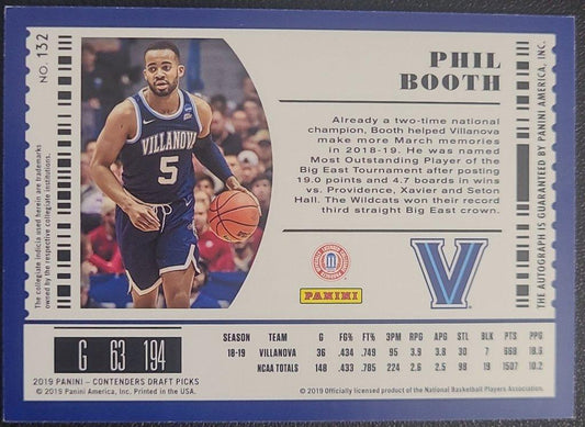 Phil Booth, Autograph Villanova, Jersey #5, Card #132, 2019 Panini Conteenders