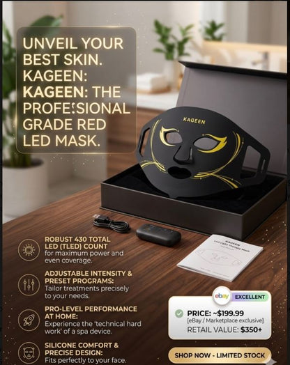 Wireless Red Light Therapy Mask for Face & Neck, 416 LEDs, 4 Modes, Cordless - NEW!