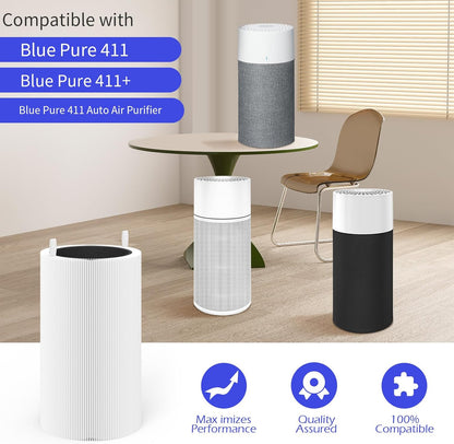 4 Pack, 411 Replacement Filter Compatible w/ Blue Pure 411 411+, w/ 6 Prefilters