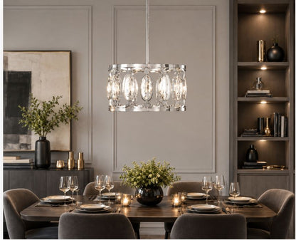 4-Light Polished Chrome Round Drum Pendant Light for Glam Home Decor - NEW!