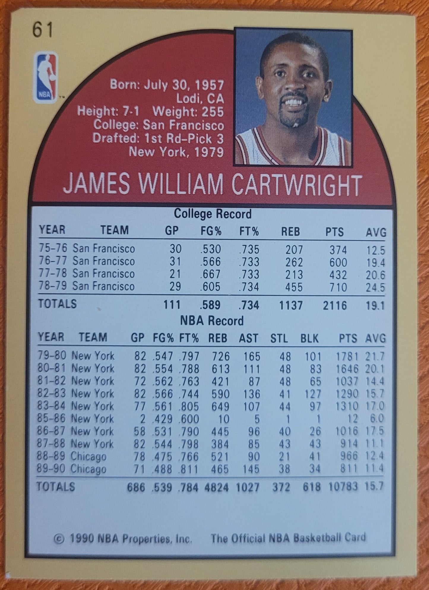 1990 NBA Hoops Chicago Bulls #61 Bill Cartwright