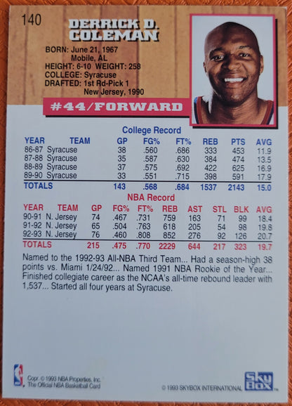 1993-94 Hoops #140 Derrick Coleman