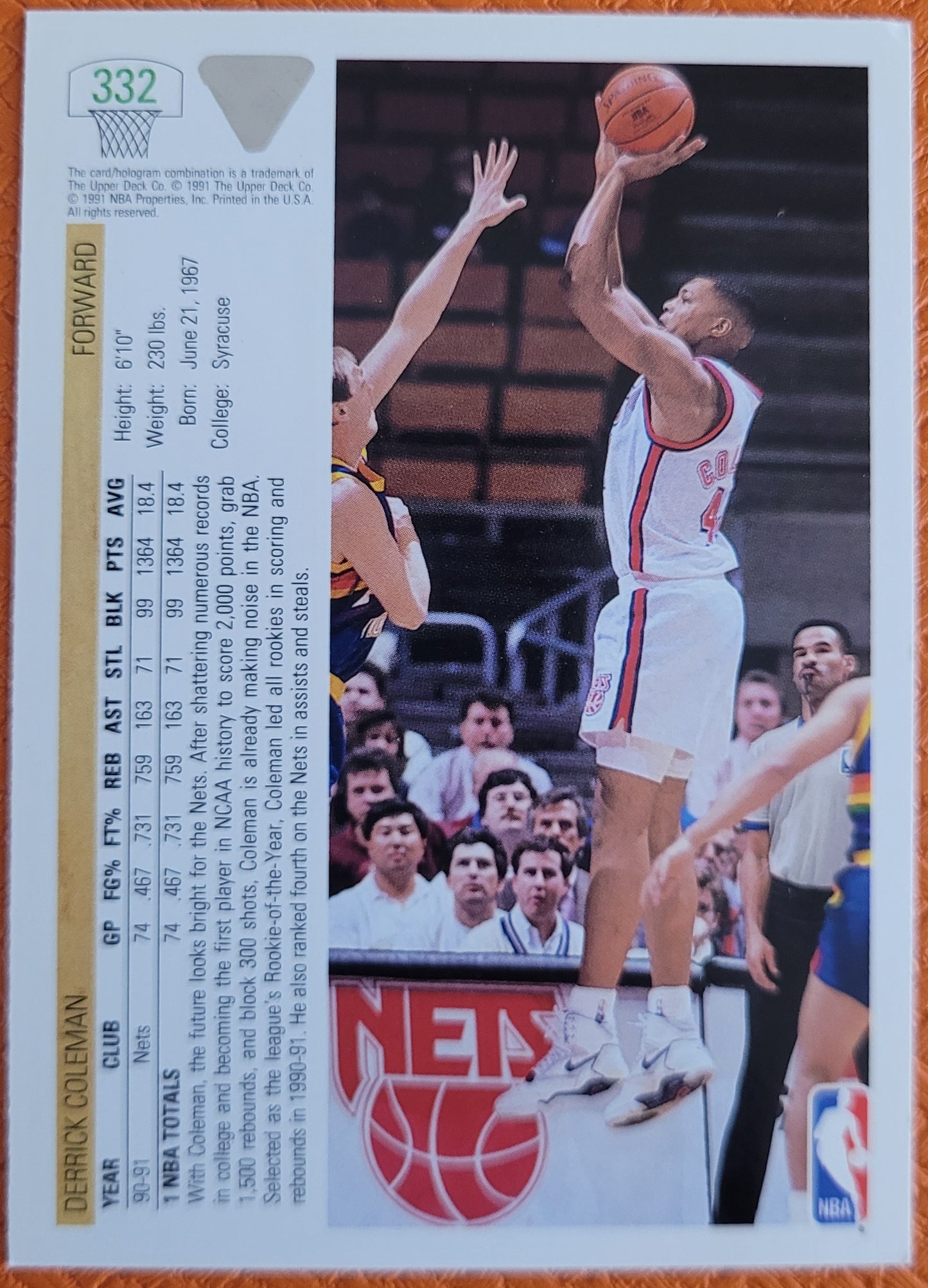 1991-92 Upper Deck #332 Derrick Coleman