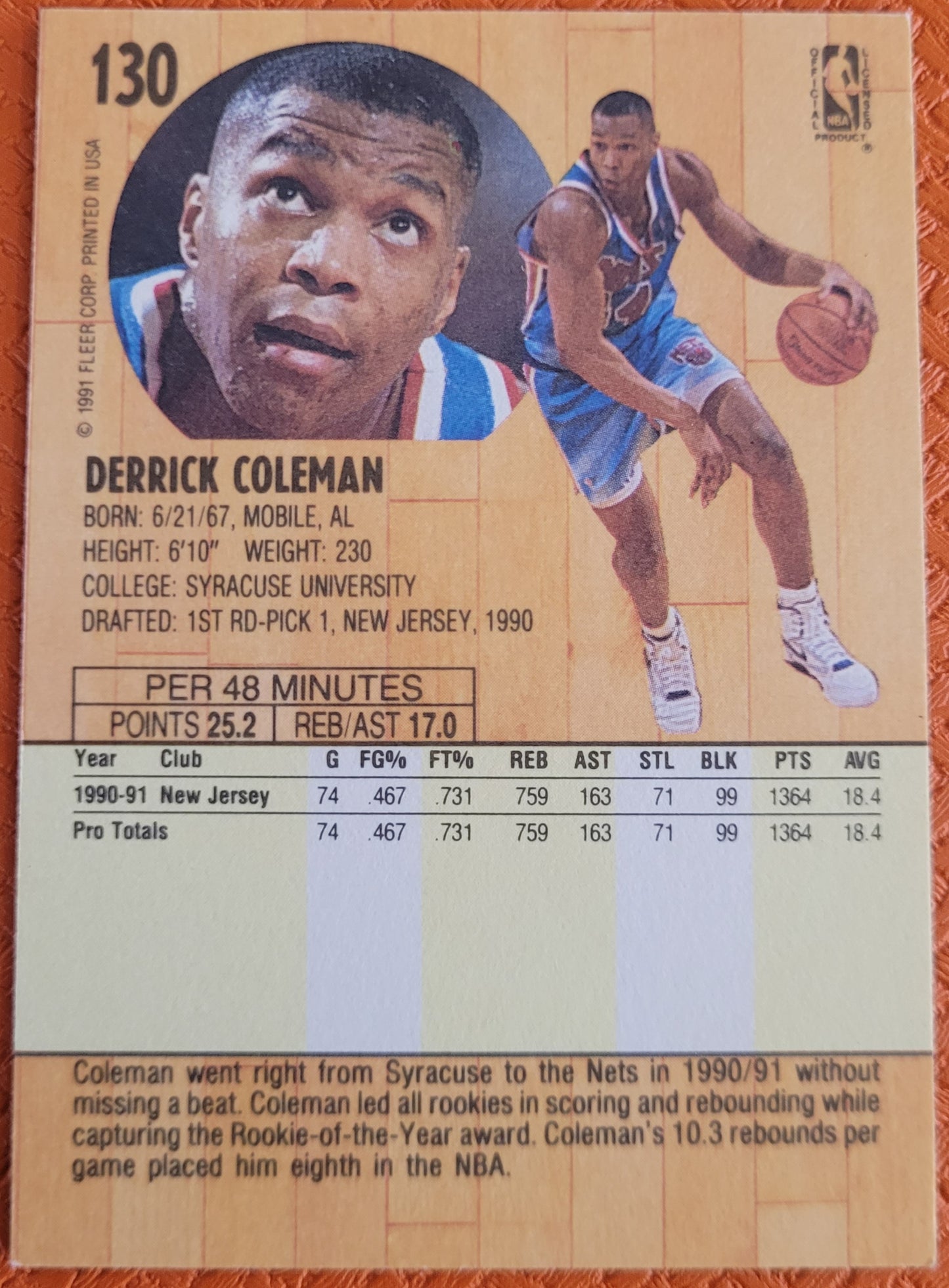 1991-92 Fleer #130 Derrick Coleman