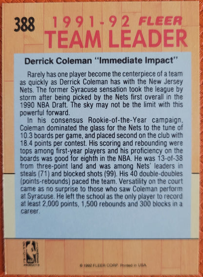 1991-92 Fleer #388 Derrick Coleman