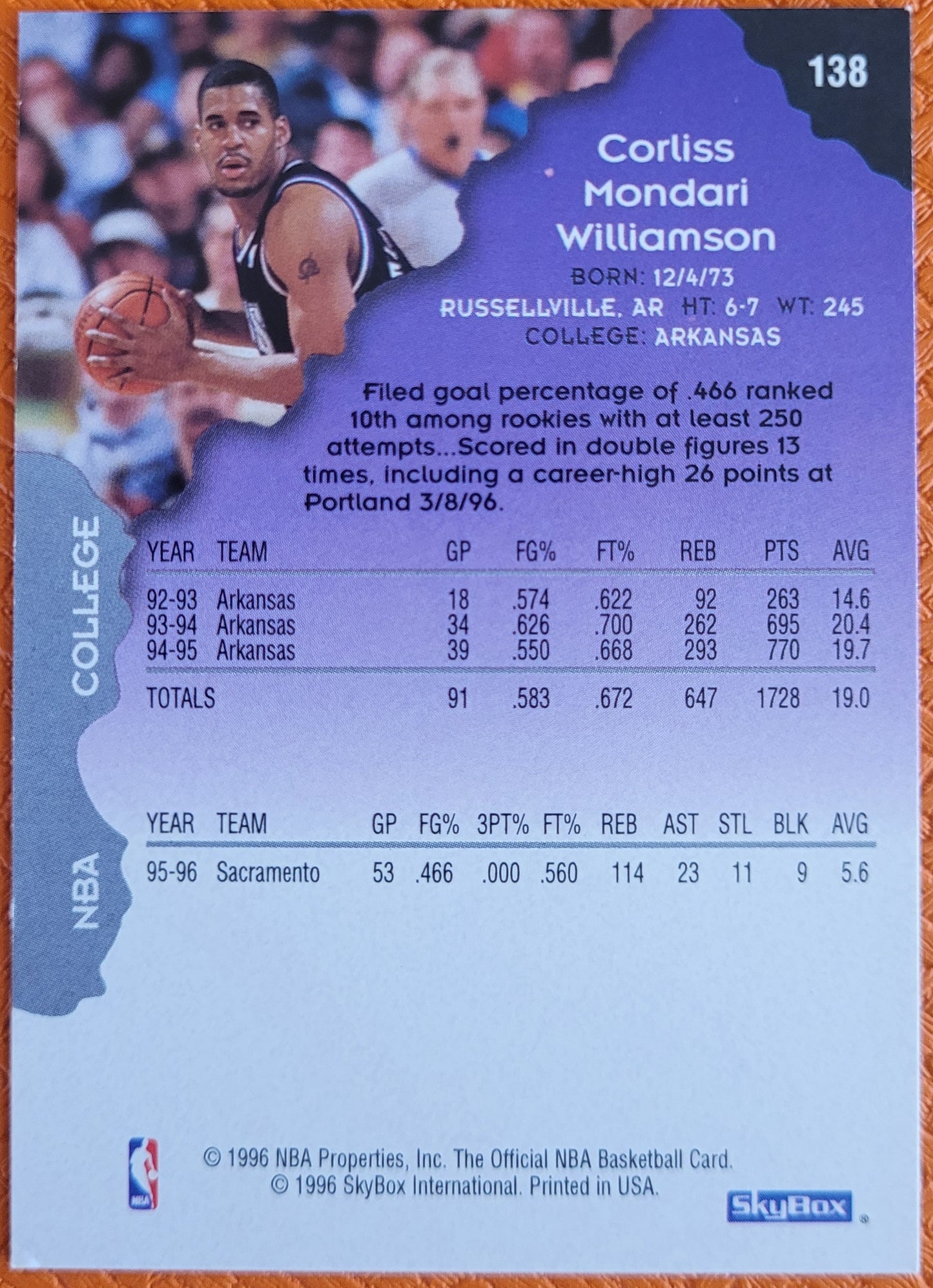 1996-97 Hoops #138 Corliss Williamson