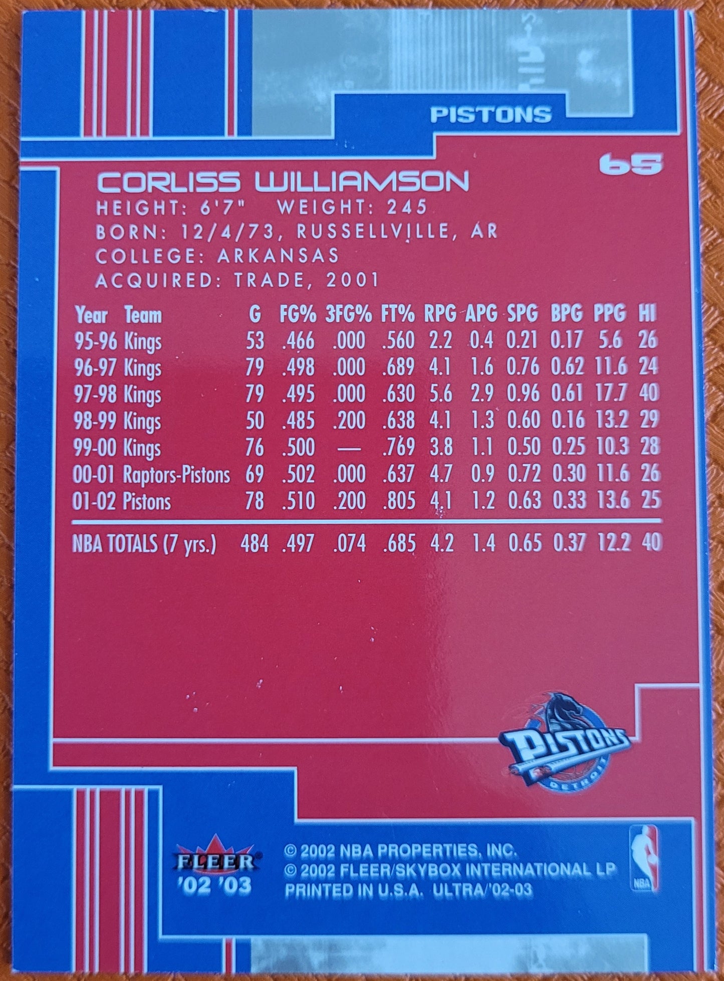 2002-03 Ultra #65 Corliss Williamson Gold Medallion