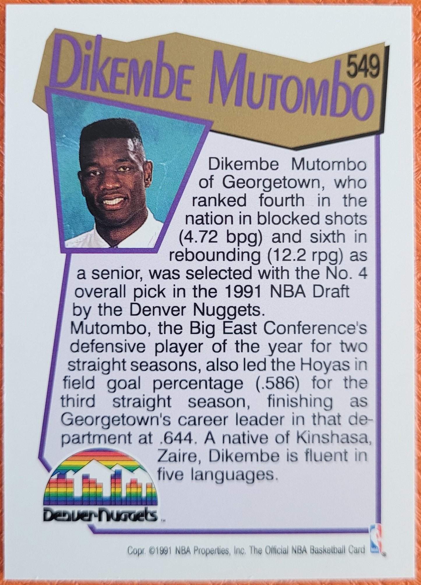 1991-92 Hoops #549 Dikembe Mutombo