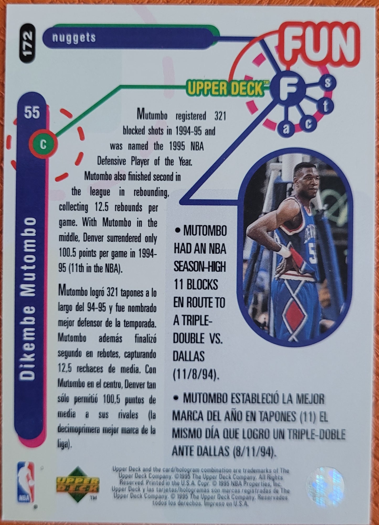 1995-96 Collector's Choice French I #172 Dikembe Mutombo