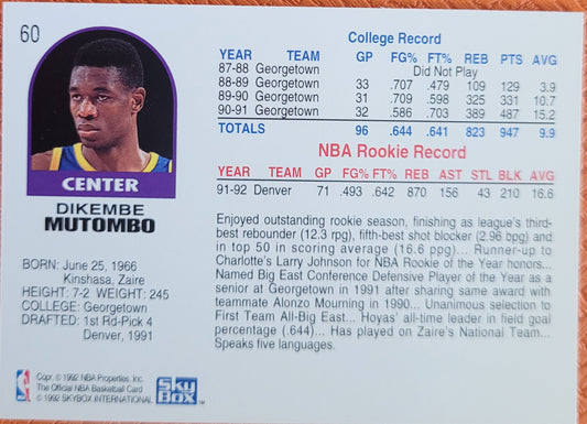 1992-93 Hoops #60 Dikembe Mutombo