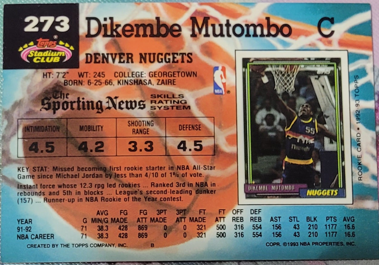 1992-93 Stadium Club #273 Dikembe Mutombo Members Only
