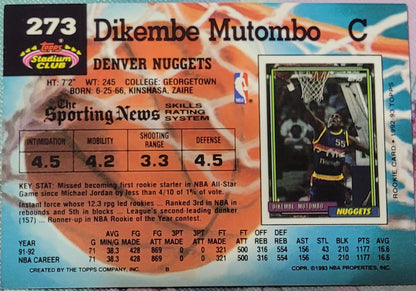 1992-93 Stadium Club #273 Dikembe Mutombo Members Only