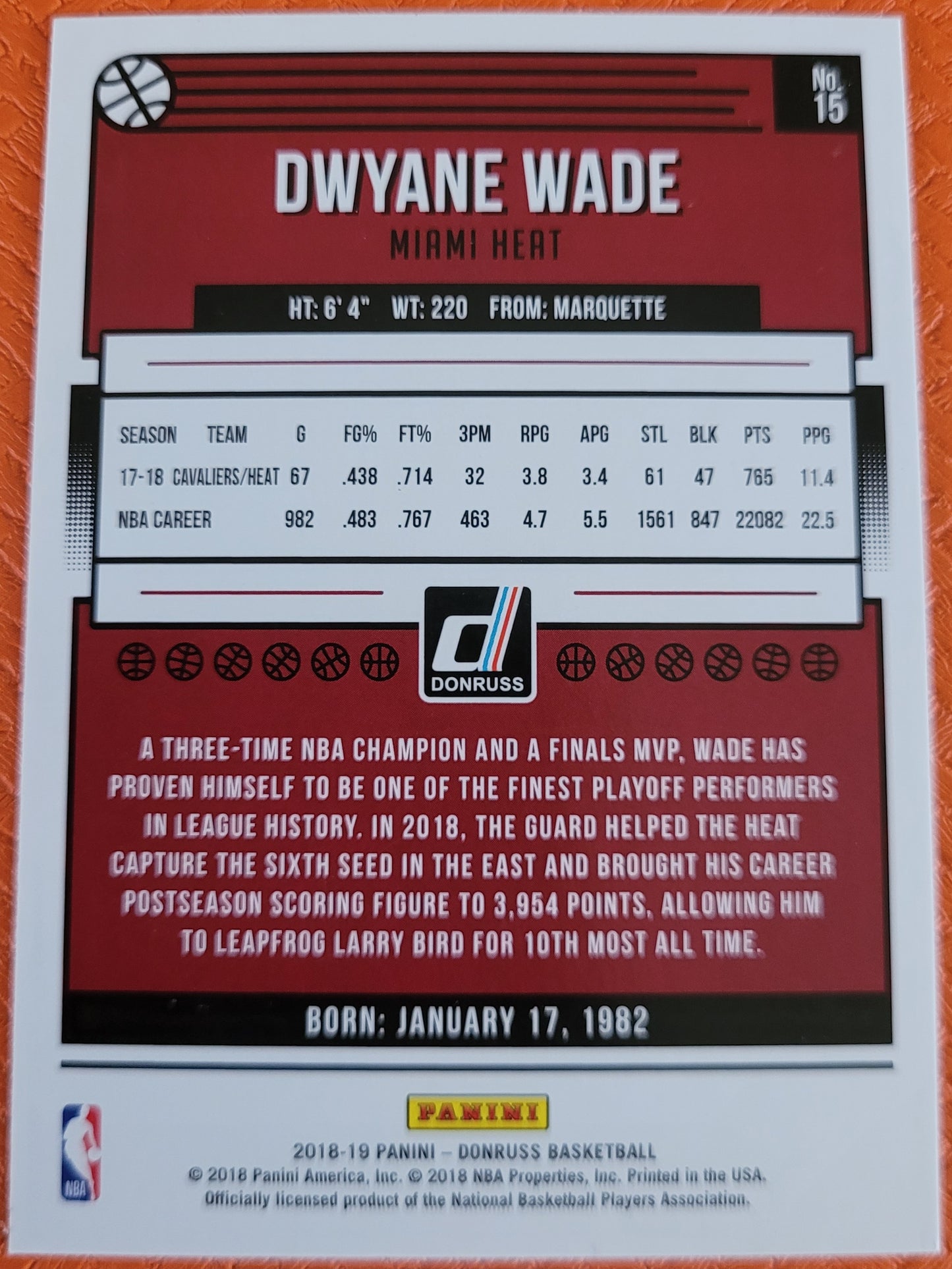2018-19 Donruss #15 Dwyane Wade