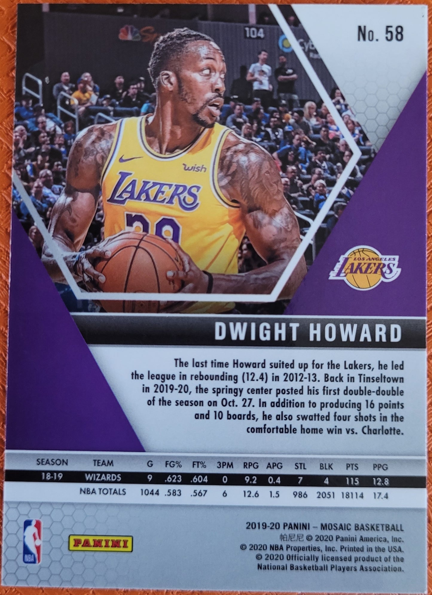2019-20 Panini Mosaic #58 Dwight Howard Silver Prizm