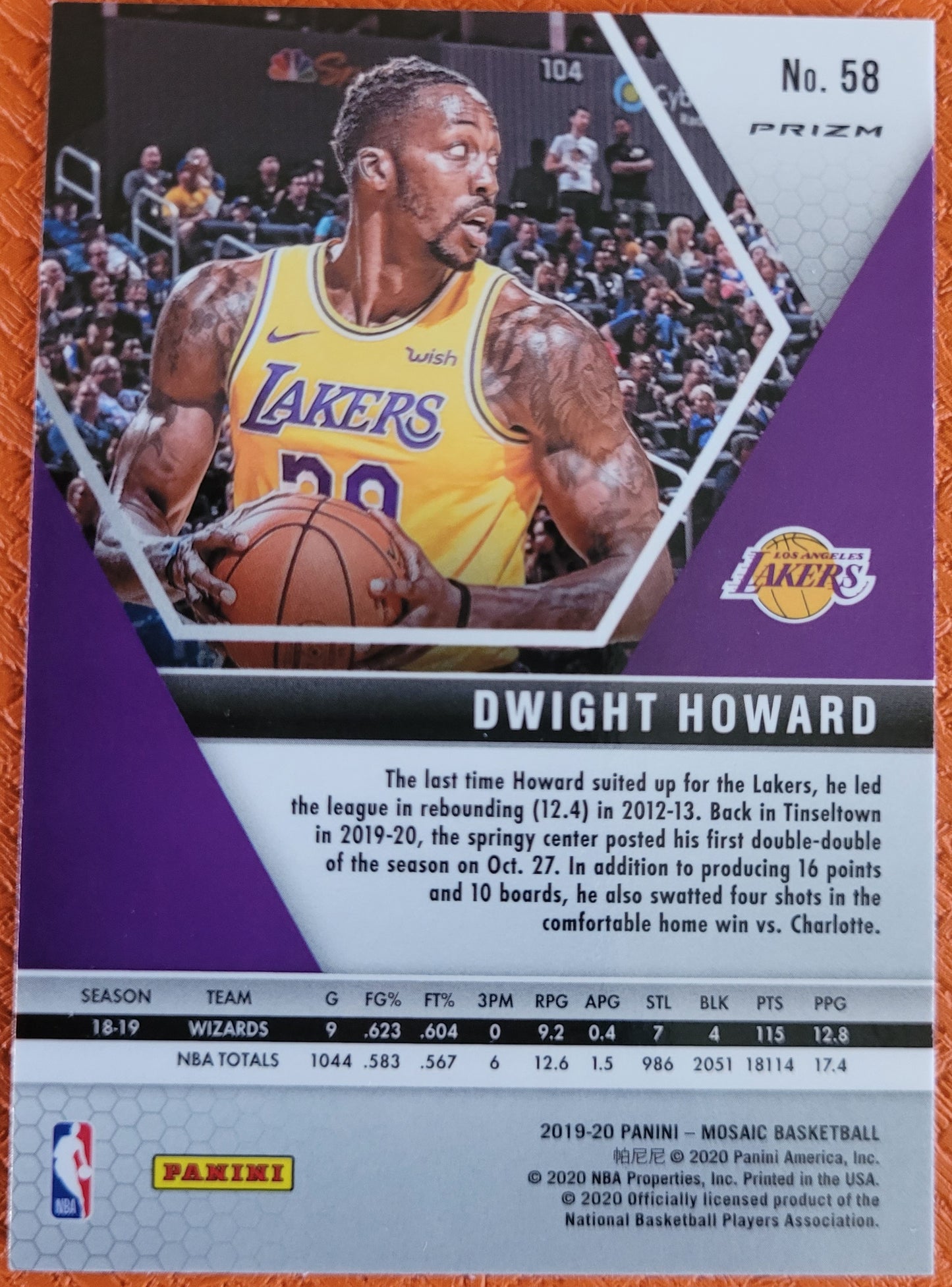 2019-20 Panini Mosaic #58 Dwight Howard Green Prizm