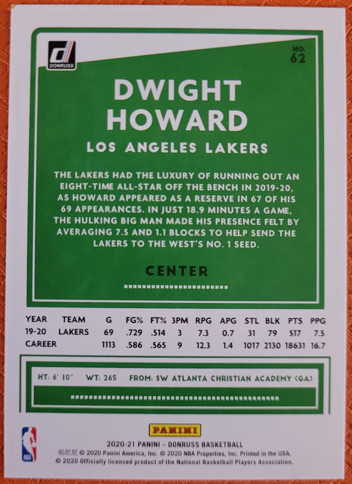 2020-21 Donruss #62 Dwight Howard