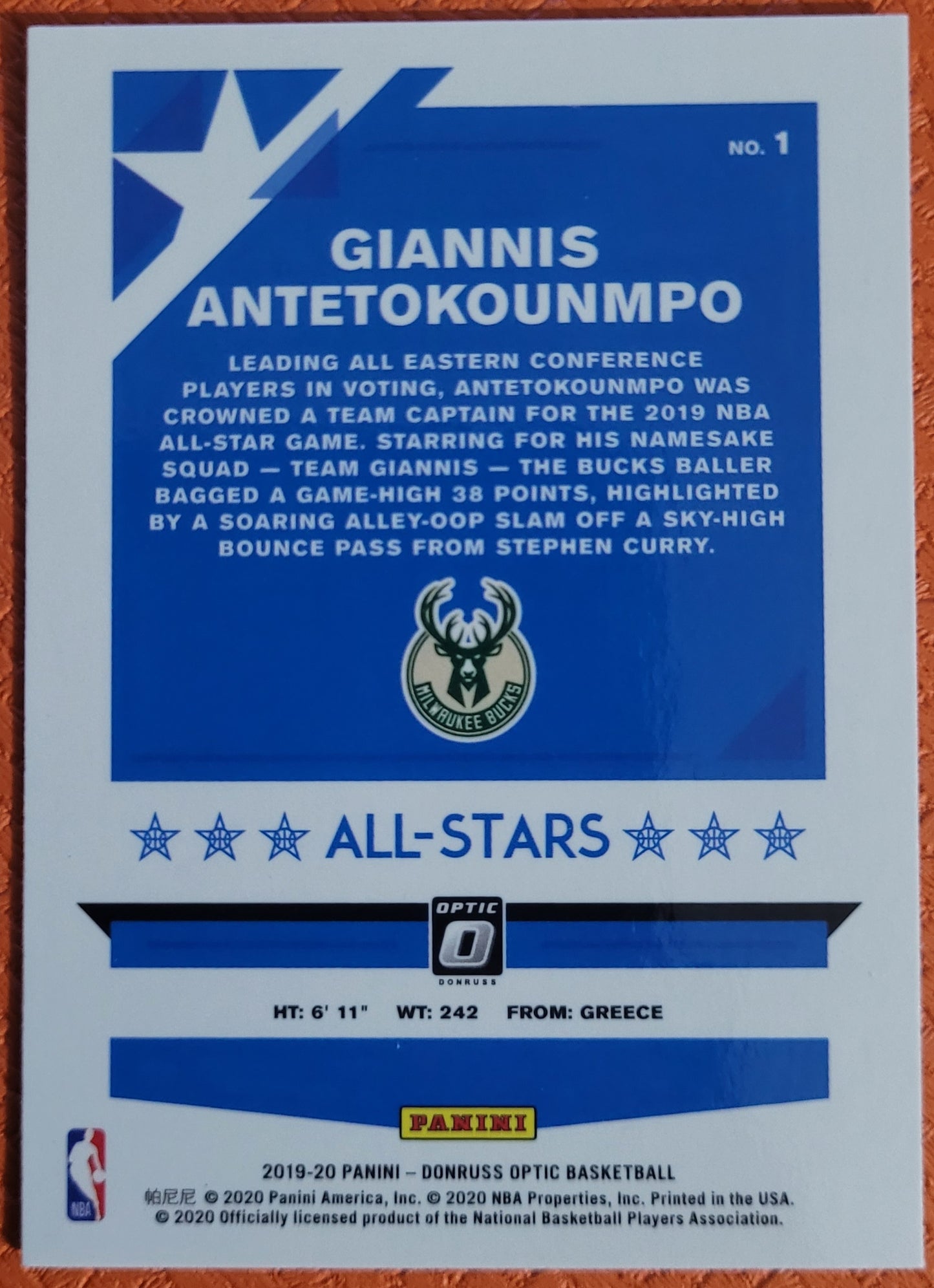 2019-20 Donruss Optic #1 Giannis Antetokounmpo All-Stars Holo