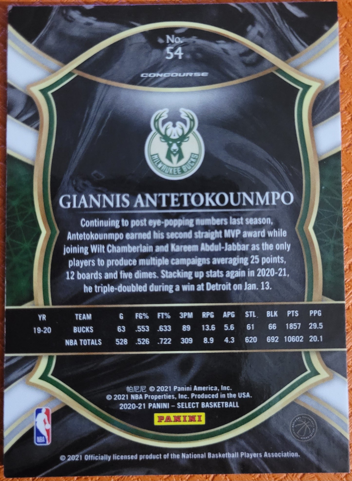 2020-21 Panini Select #54 Giannis Antetokounmpo Blue Prizms