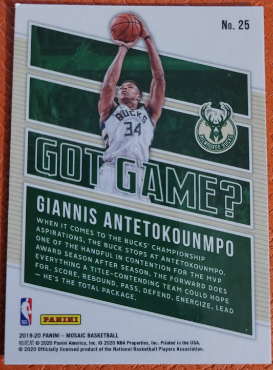 2019-20 Panini Mosaic #25 Giannis Antetokounmpo Got Game?