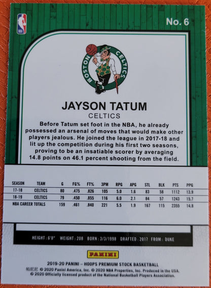 2019-20 Hoops Premium Stock #6 Jayson Tatum Prizms Pulsar