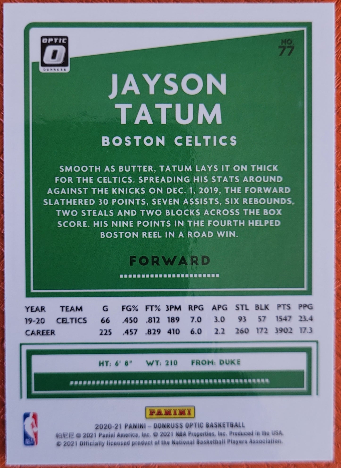 2020-21 Donruss Optic #77 Jayson Tatum Hyper Green