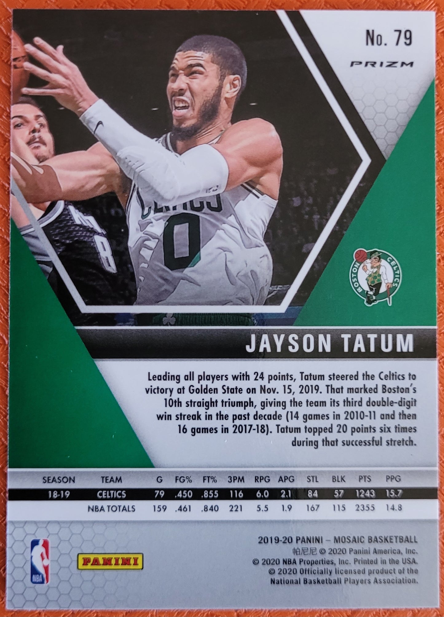 2019-20 Panini Mosaic #79 Jayson Tatum Reactive Orange