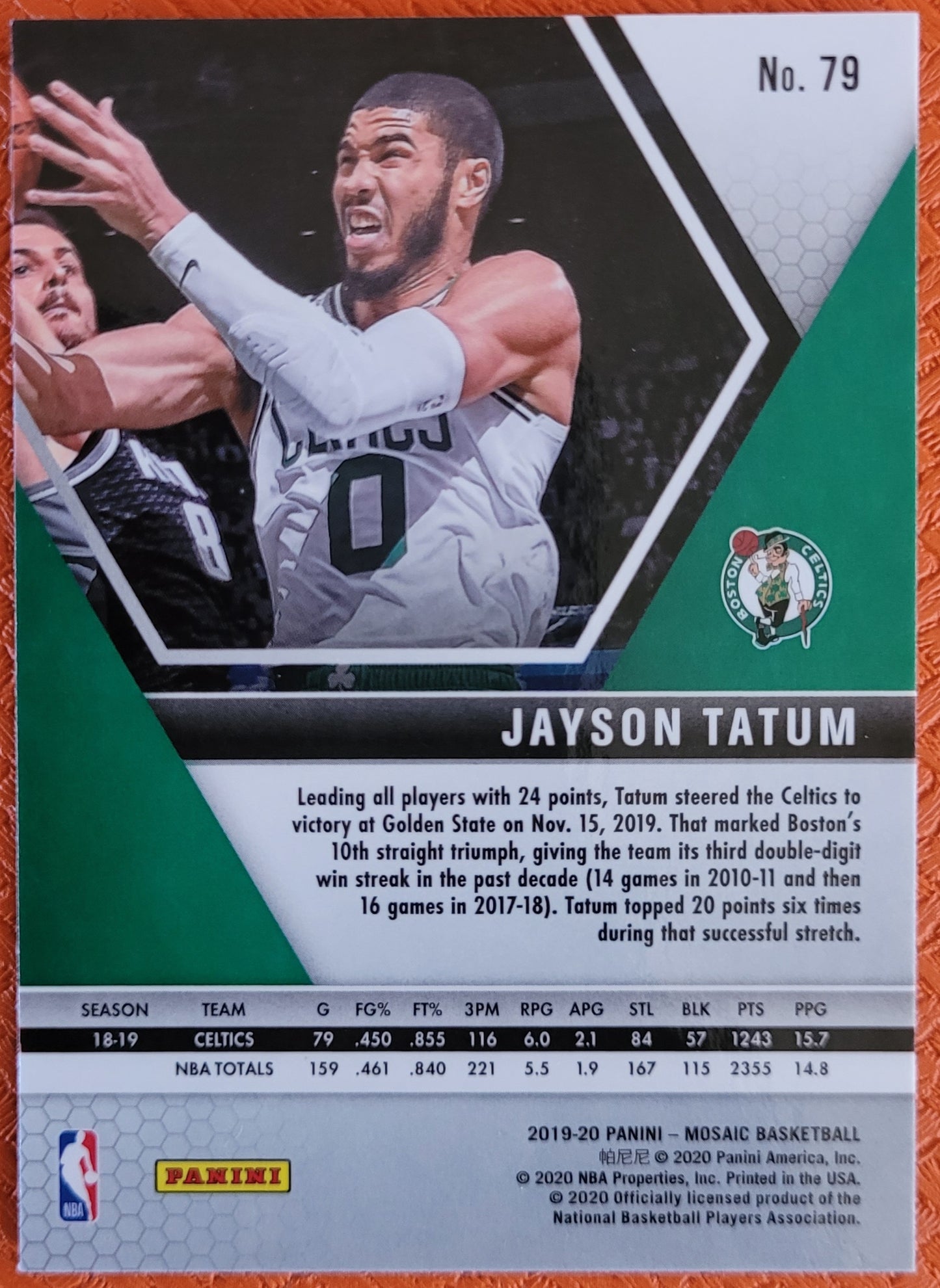 2019-20 Panini Mosaic #79 Jayson Tatum Silver Prizm