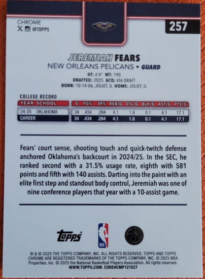 2025-26 Topps Chrome #257 Jeremiah Fears