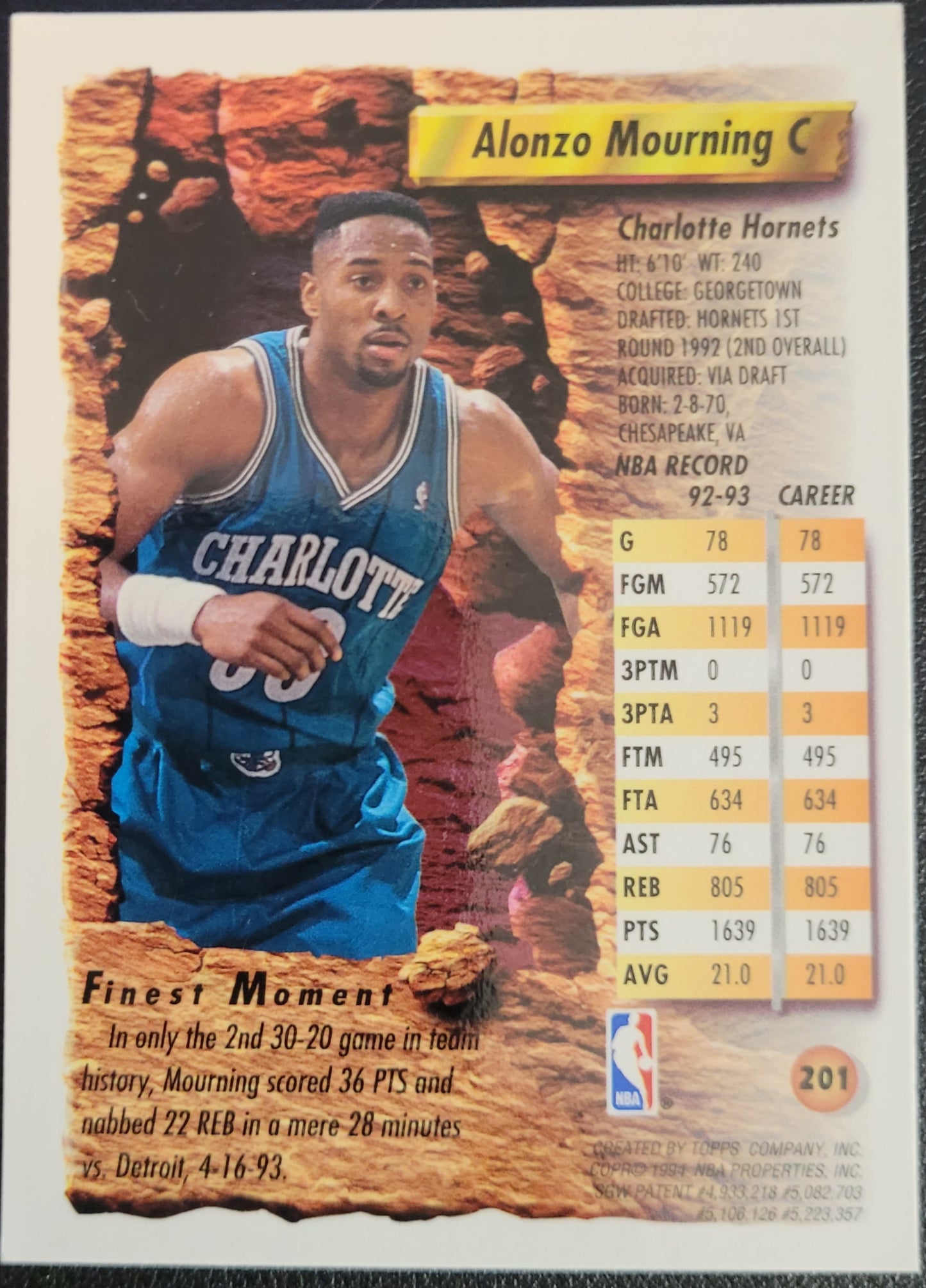 1993-94 Finest #201 Alonzo Mourning Refractors