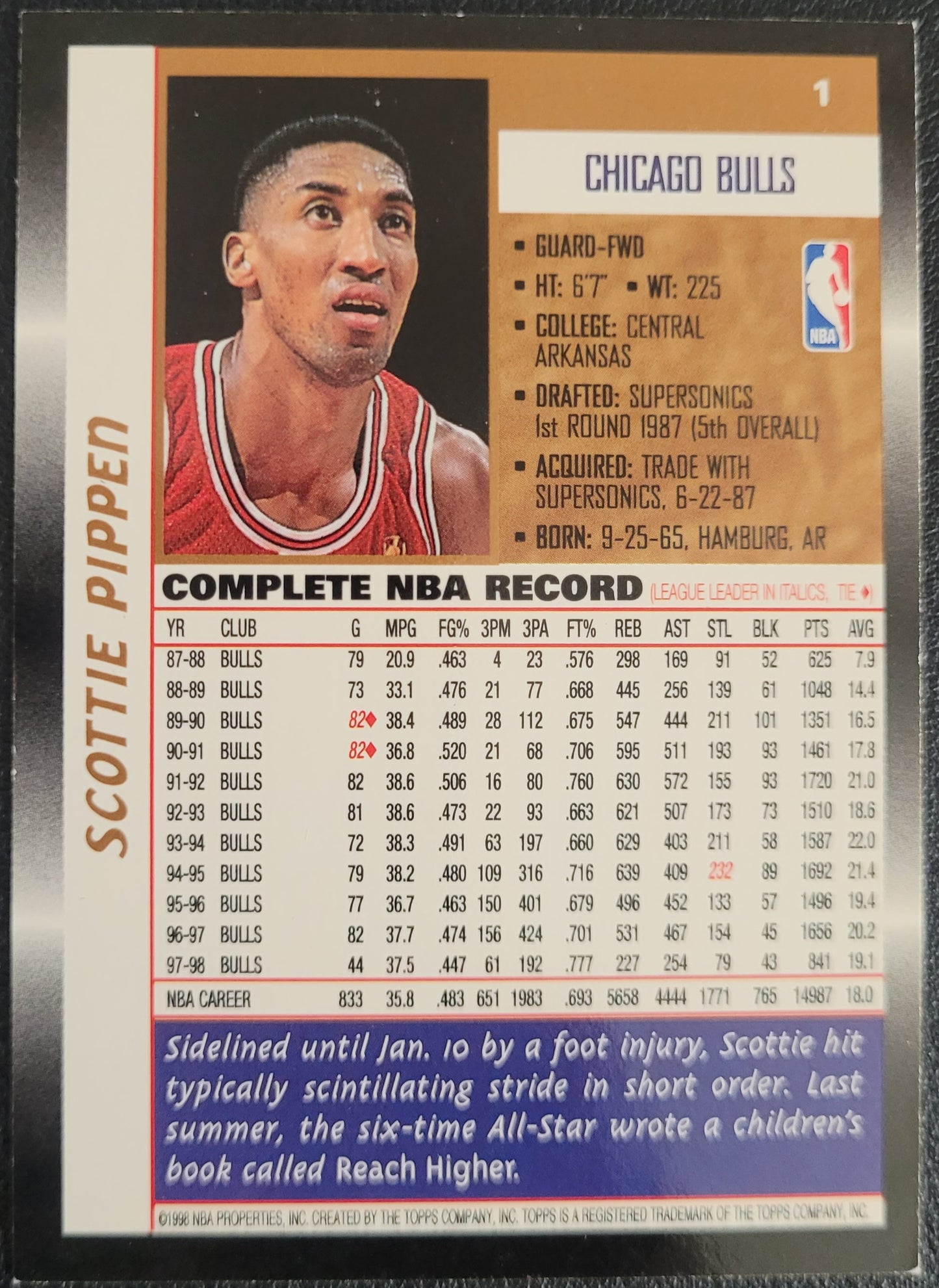 1998-99 Topps #1 Scottie Pippen
