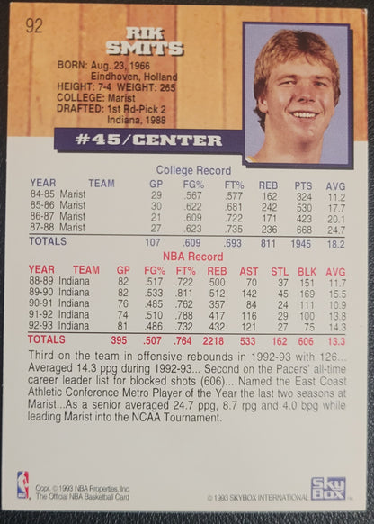 1993-94 Hoops #92 Rik Smits