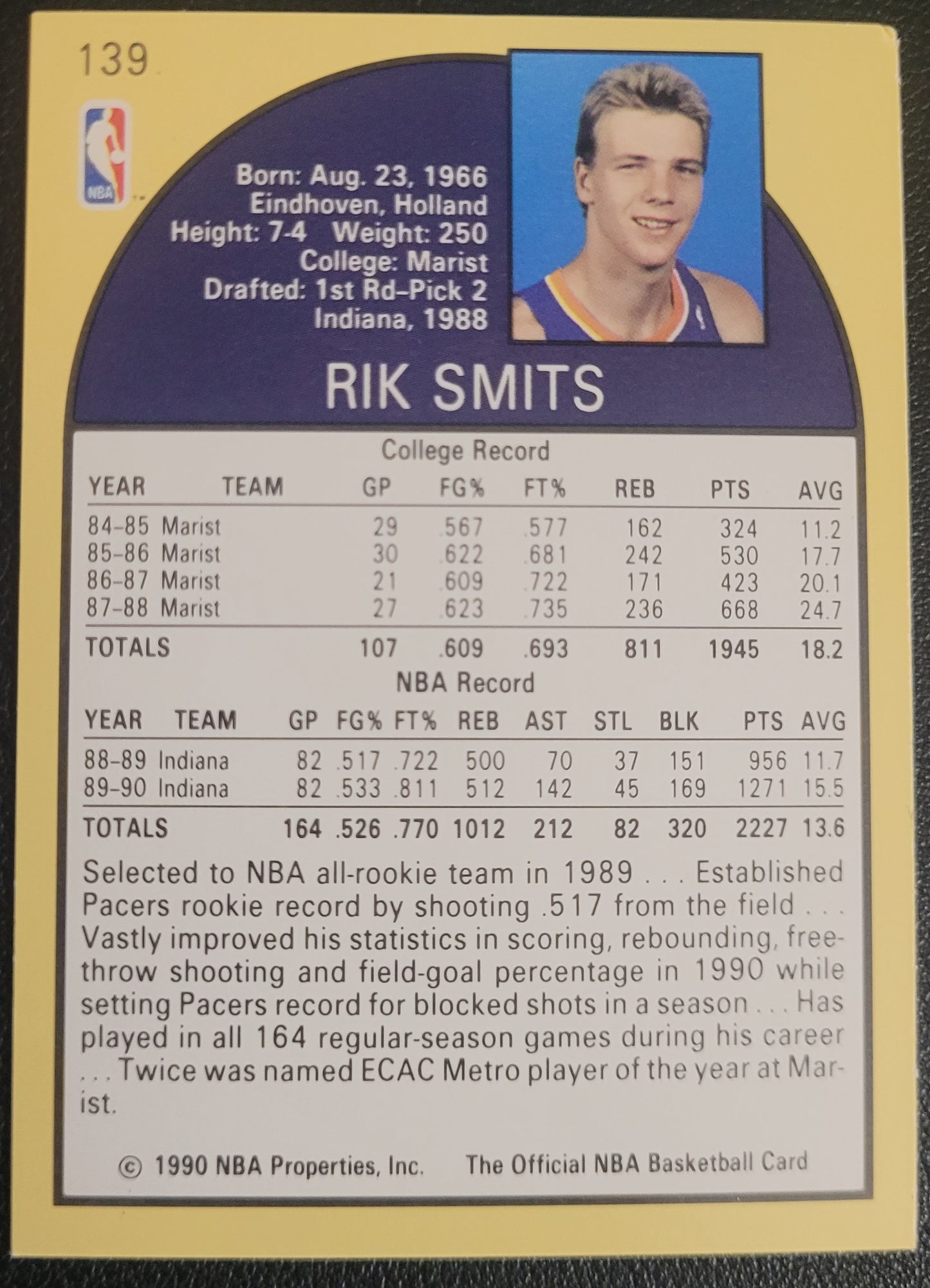 1990-91 Hoops #139 Rik Smits
