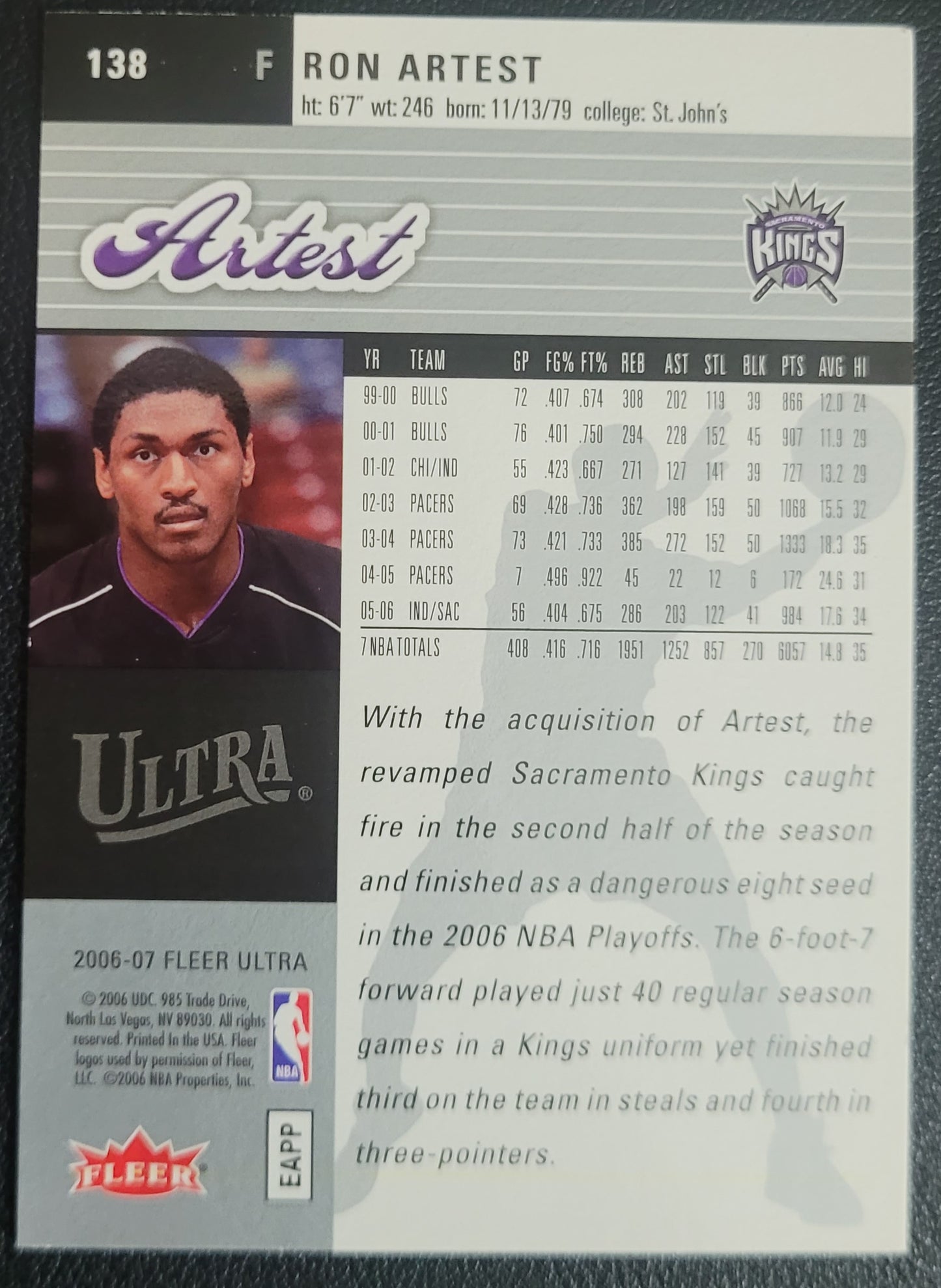 2006-07 Ultra #138 Ron Artest