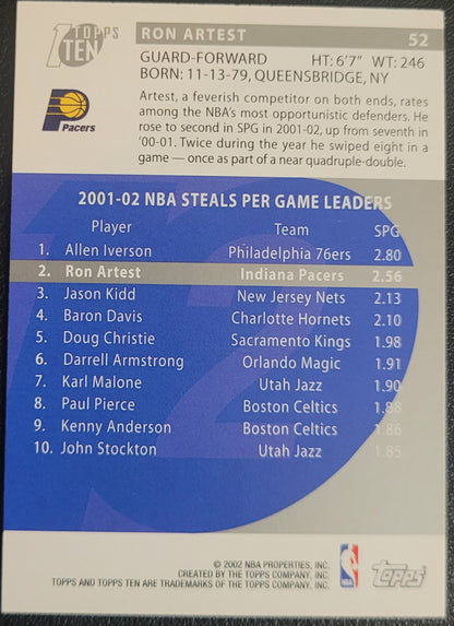 2002-03 Topps Ten #52 Ron Artest