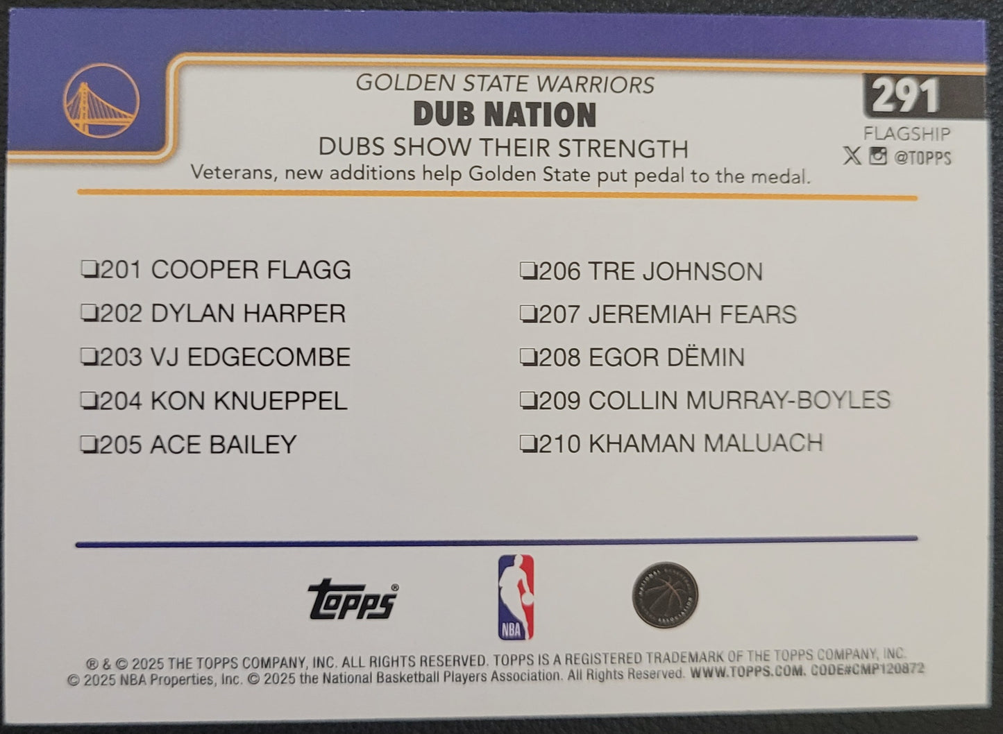 2025-26 Topps #291 Dubs Nation: Dubs Show Their Strength Season Tip Off