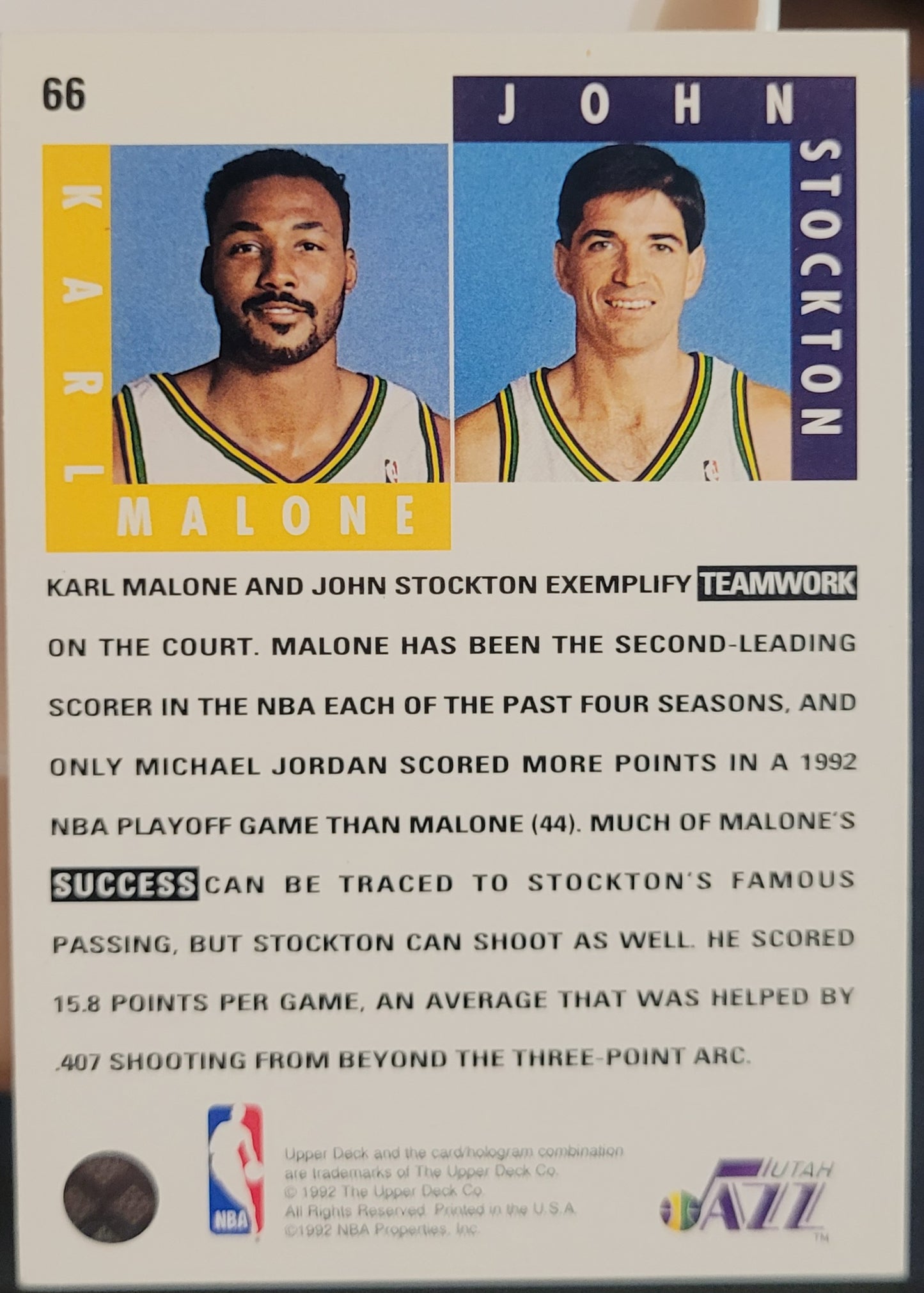 1992-93 Upper Deck #66 Karl Malone / John Stockton