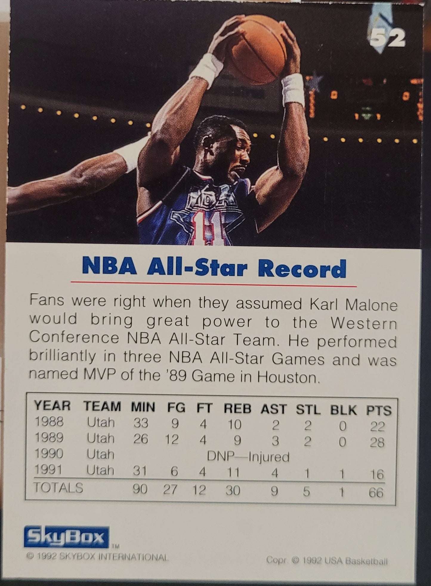 1992 SkyBox USA #52 Karl Malone