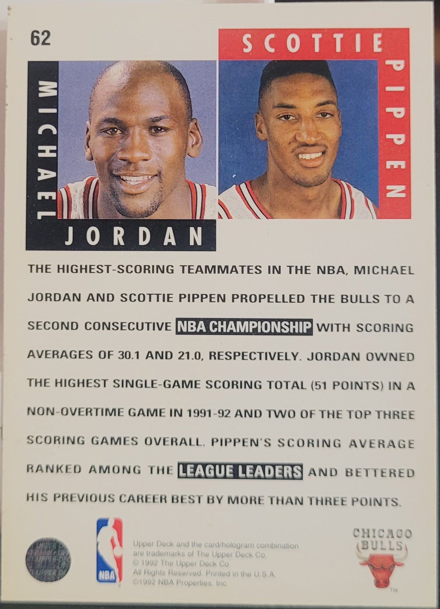 1992-93 Upper Deck #62 Michael Jordan / Scottie Pippen