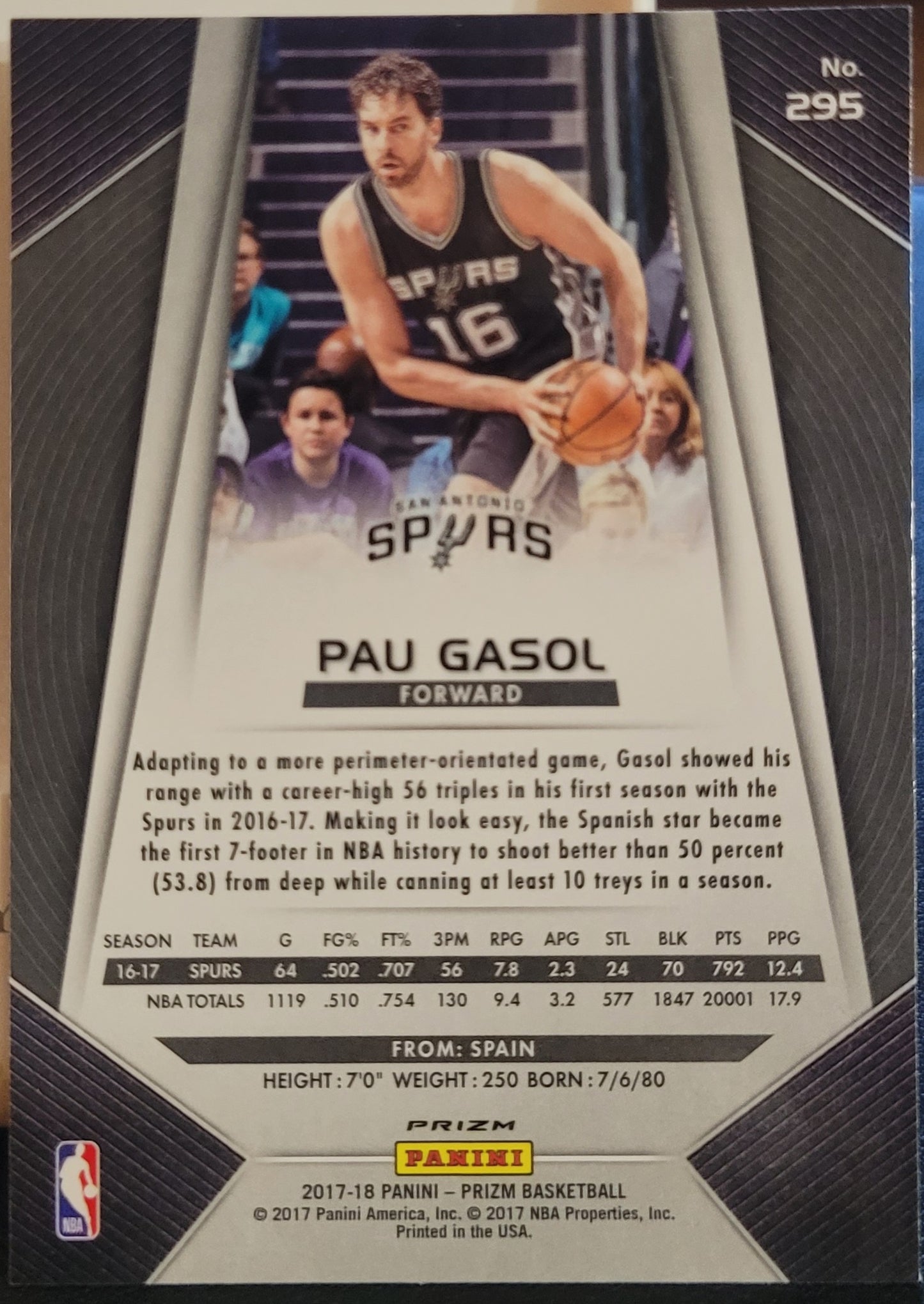 2017-18 Panini Prizm #295 Pau Gasol Prizms Red White and Blue
