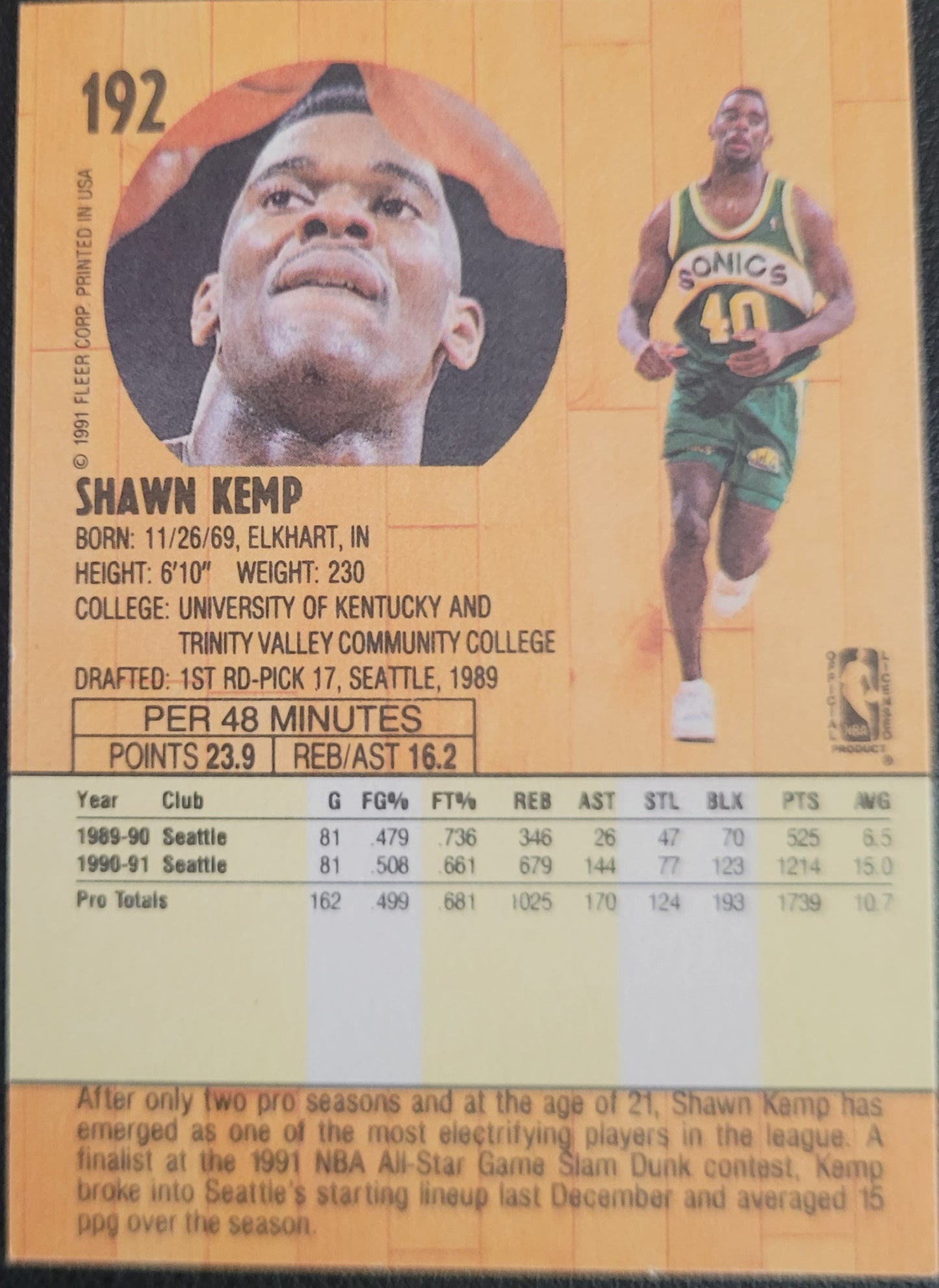 1991-92 Fleer #192 Shawn Kemp