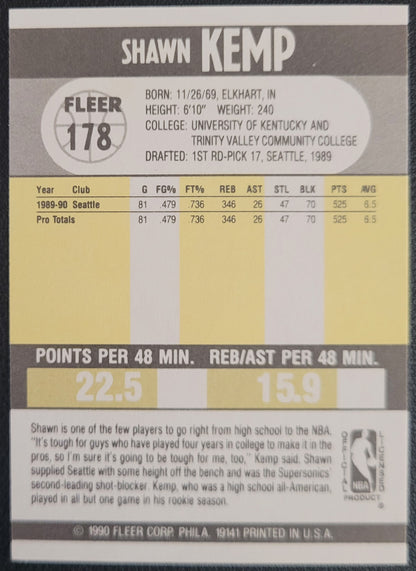 1990-91 Fleer #178 Shawn Kemp