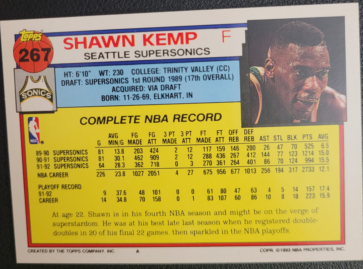 1992-93 Topps #267 Shawn Kemp Gold